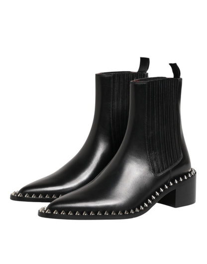 Black Studded Chelsea Short Ankle Boots Shoes