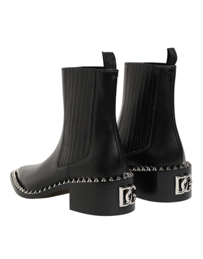 Black Studded Chelsea Short Ankle Boots Shoes