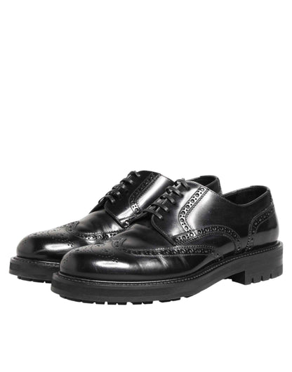 Black Calfskin Leather Derby Men Dress Shoes