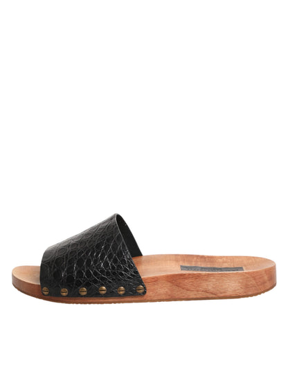 Black Brown Leather Slides Sandals Shoes