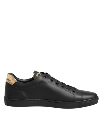 Black Leather Heart Embellished Sneakers Shoes