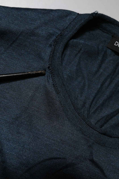 Dark Blue Silk Crew Neck Short Sleeve T-shirt