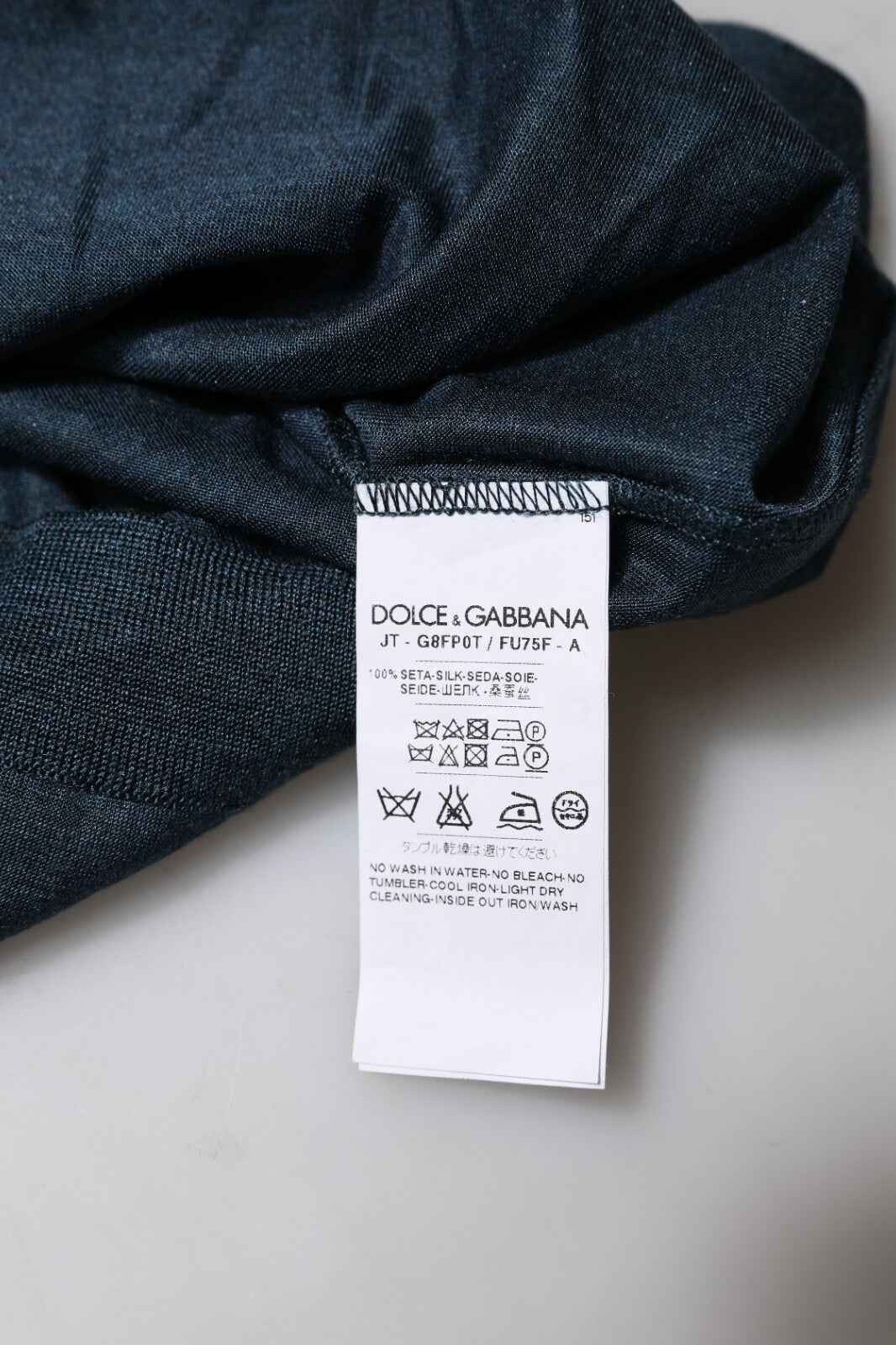 Dark Blue Silk Crew Neck Short Sleeve T-shirt