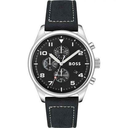 Black Leather Dress Watch