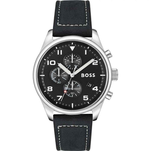 Black Leather Dress Watch