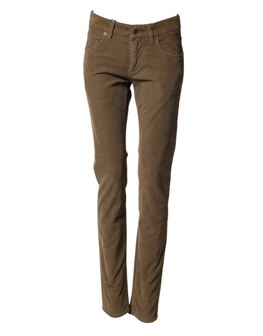 Brown Cotton Stretch Skinny Men Denim Jeans
