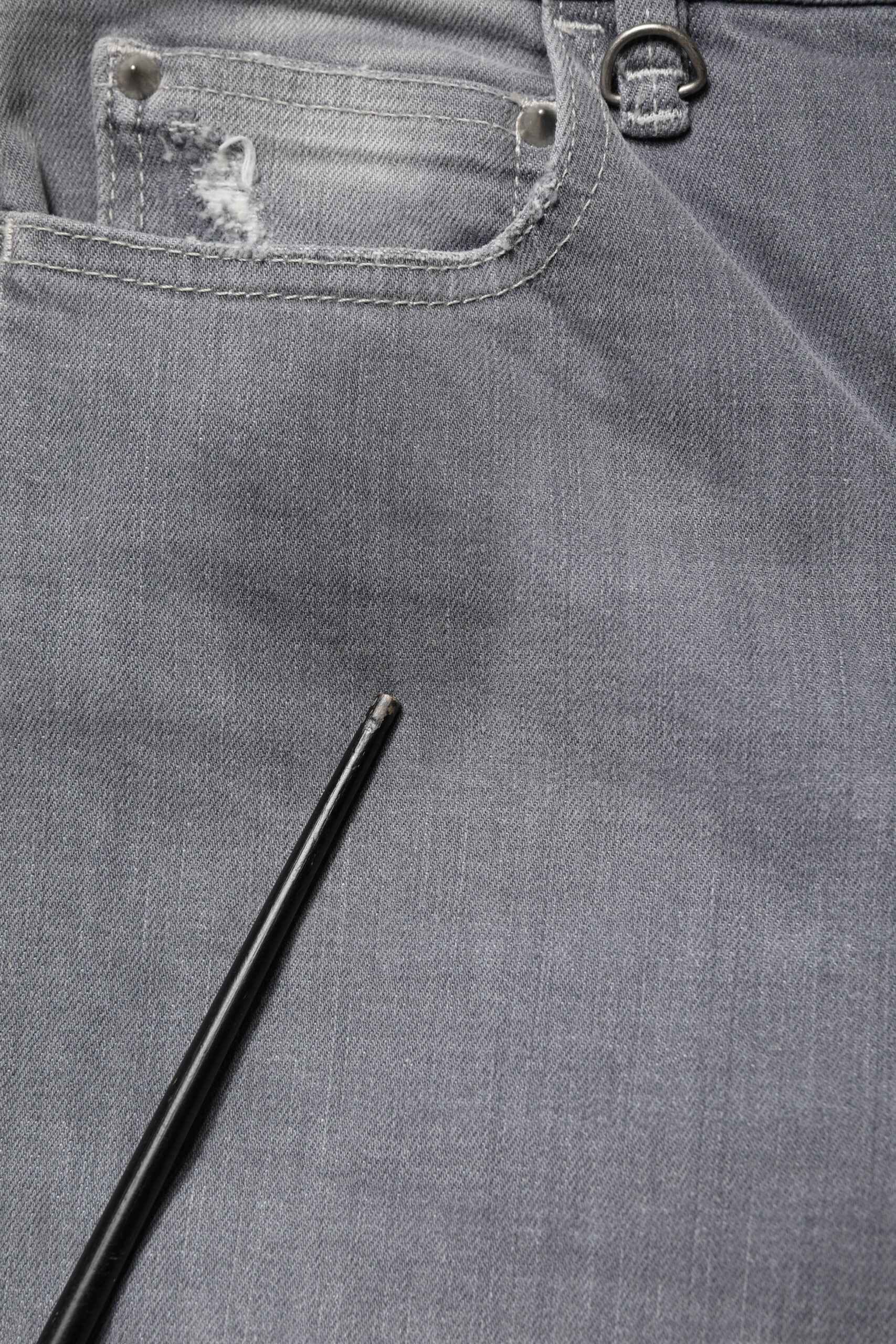 Gray Tattered Mid Waist Men Straight Denim Trouser Jeans