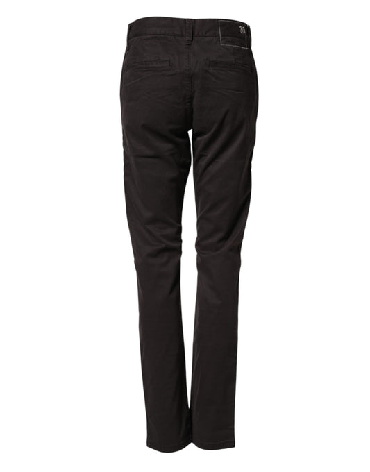 Dark Brown Cotton Stretch Straight Mid Waist Trouser Pants