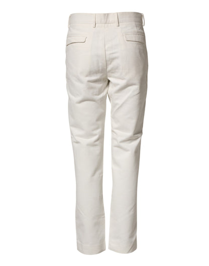 White Cotton Straight Chino Trouser Pants