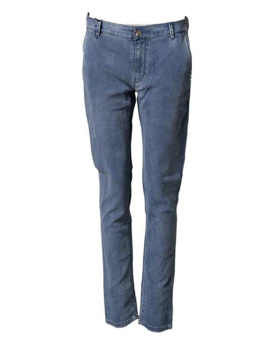 Blue Cotton Stretch Men Chino Trouser Pants