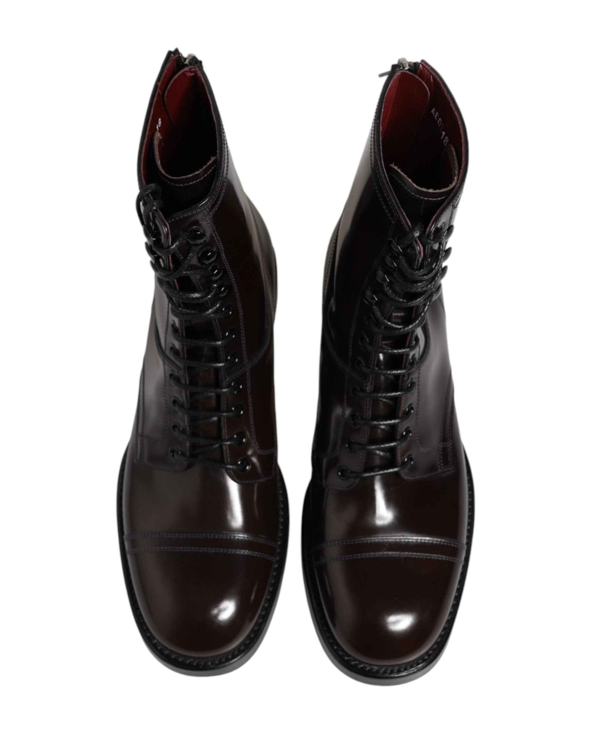 Black Leather Lace Up Mid Calf Boots Shoes