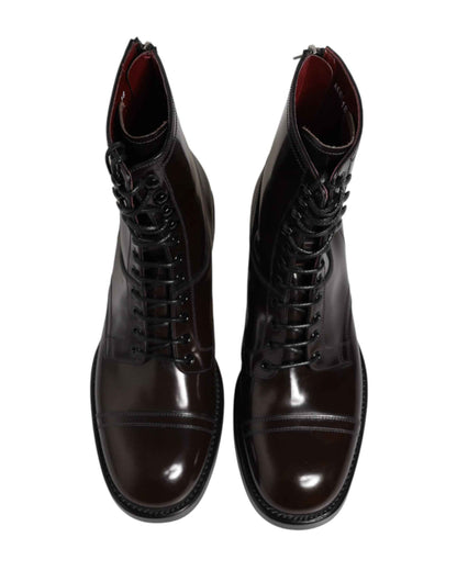 Black Leather Lace Up Mid Calf Boots Shoes