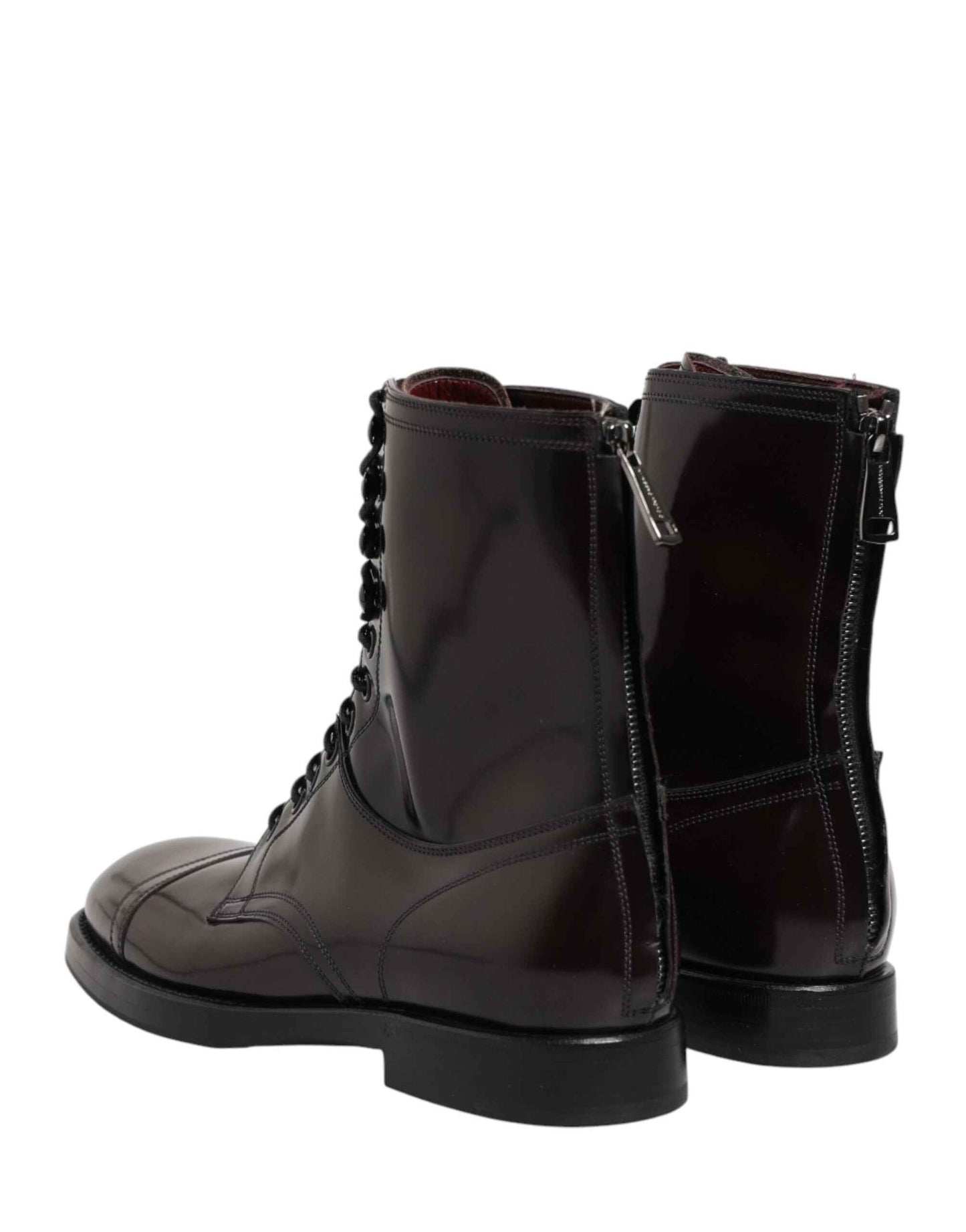 Black Leather Lace Up Mid Calf Boots Shoes