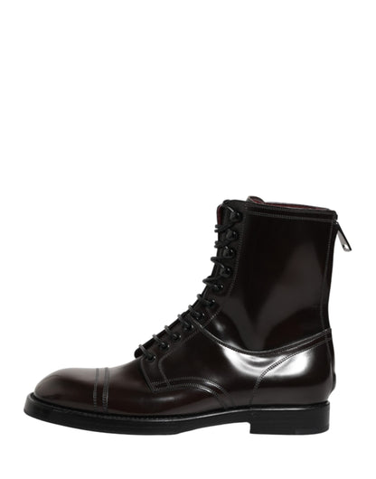 Black Leather Lace Up Mid Calf Boots Shoes