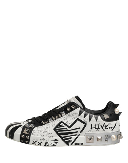 Black White Studded Low Top Sneakers Shoes