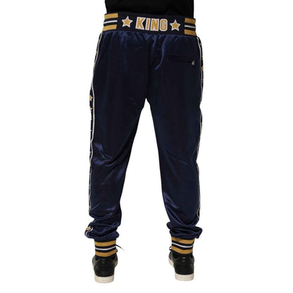 Blue Nylon Jogger Mid Waist Trouser Pants