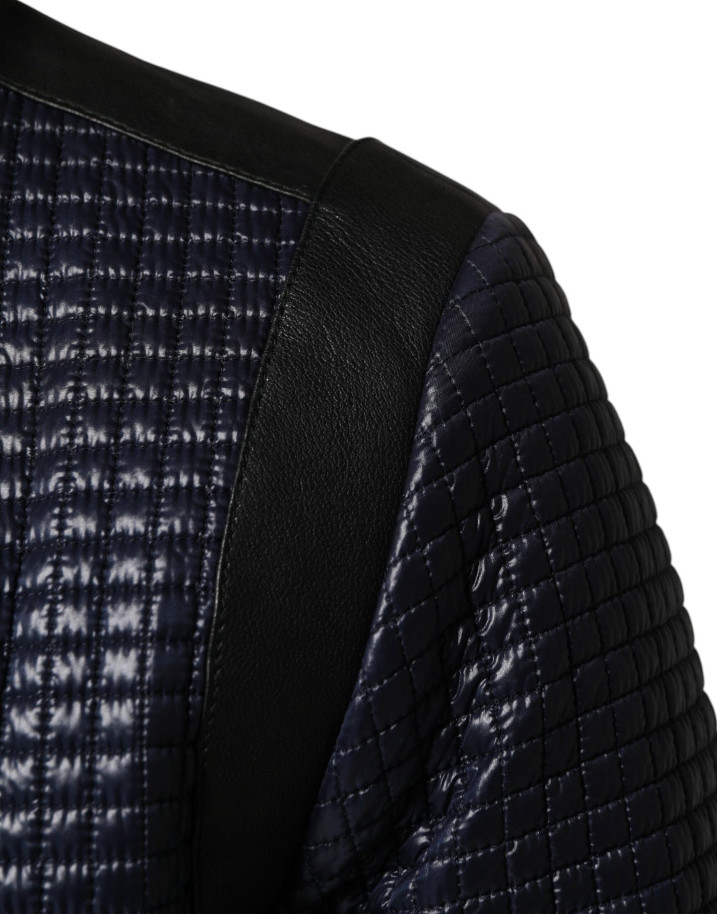 Blue Nylon Full Zip Bomber Men Jacket