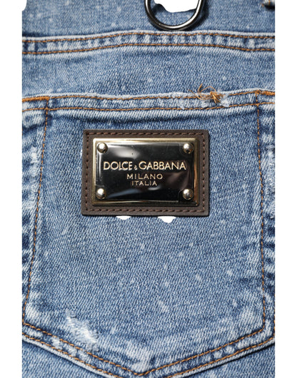 Blue Embellished Cotton Skinny Denim Jeans