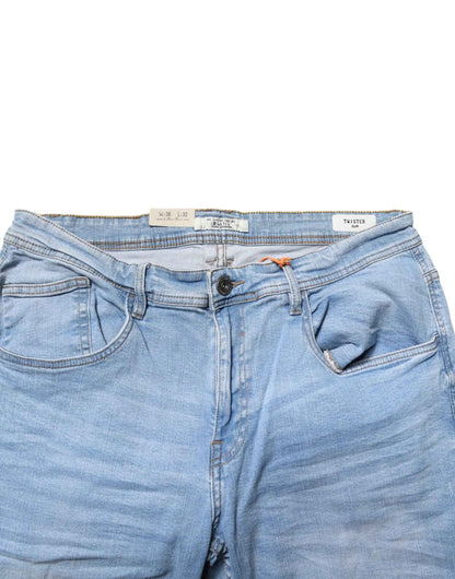 Light Blue Twister Mid Waist Skinny Fit Men Denim Jeans