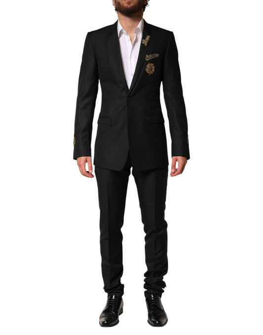 Black Embellished Single Breasted 2 Pc Suit