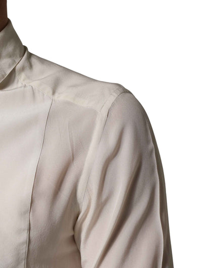 Off White Silk Men GOLD Dress Formal Shirt