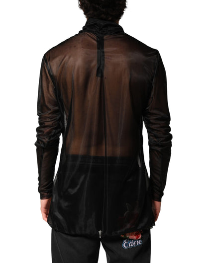Black Sheer Long Sleeves Turtleneck Top