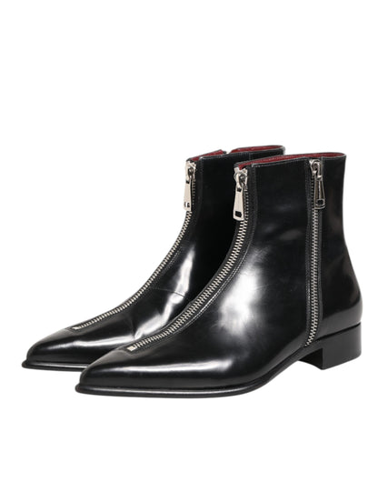 Black Leather Chelsea Short Ankle Boots Shoes