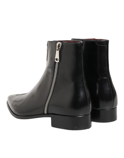 Black Leather Chelsea Short Ankle Boots Shoes