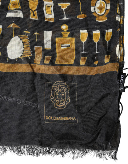Black Jazz Club Print Neck Wrap Shawl Scarf