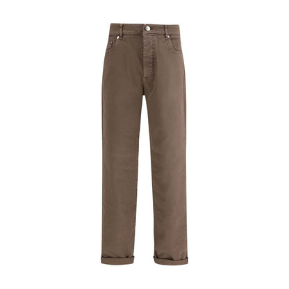 Brown Cotton Relaxed Fit Jeans