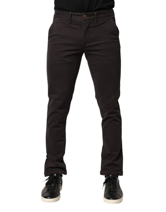 Dark Brown Cotton Stretch Skinny Mid Waist Men Trouser Pants