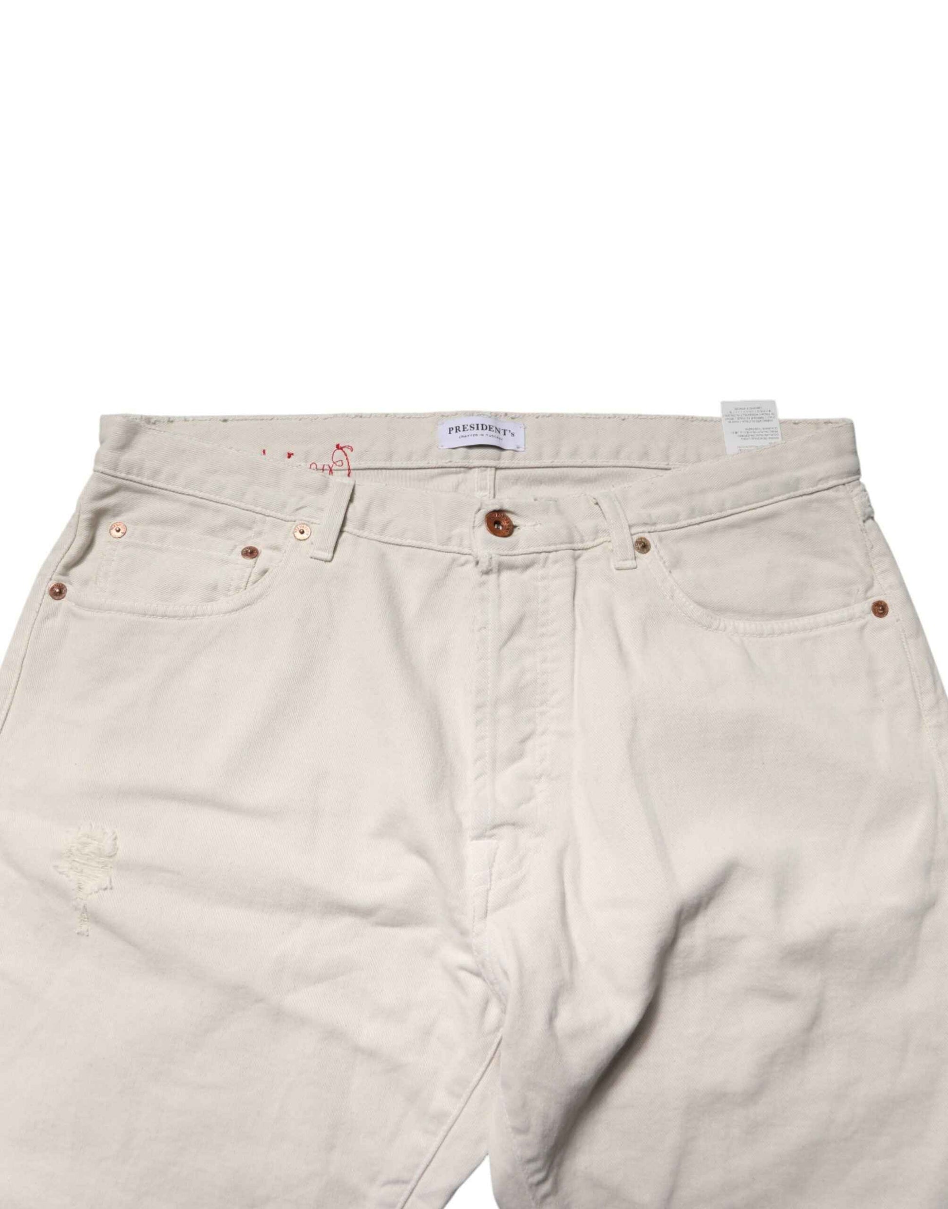 White Cotton Straight Mid Waist Denim Men Trouser Jeans