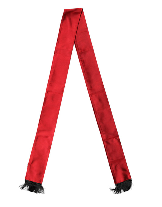 Red Silk Fringes Neck Wrap Foulard Scarf