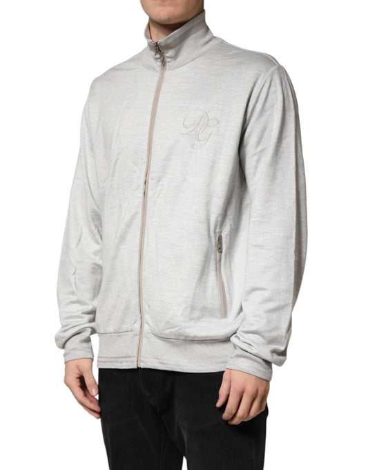 Light Gray Cotton Zipped Cardigan Sweater