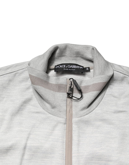Light Gray Cotton Zipped Cardigan Sweater