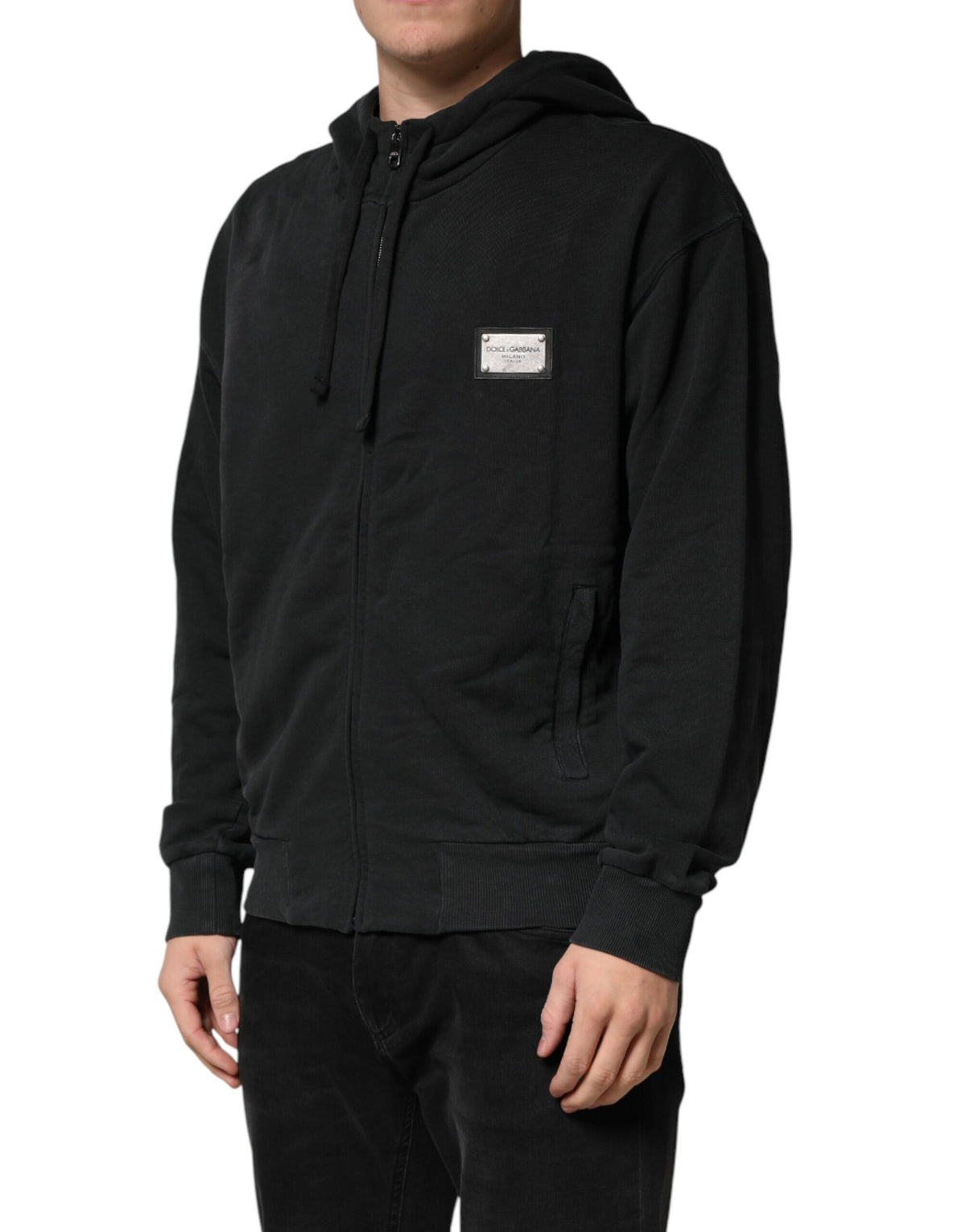 Black Full Zip Hooded Men Sweatshirt Sweater
