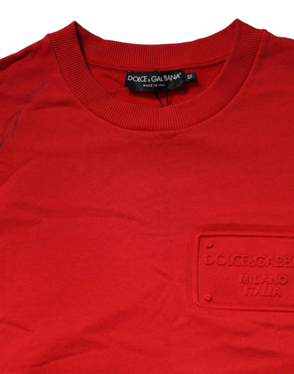 Red Logo Cotton Crew Neck Sweatshirt Sweater