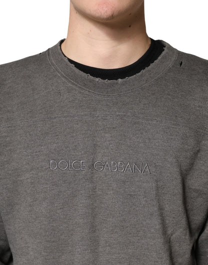 Gray Cotton Crew Neck Men Sweatshirt Sweater
