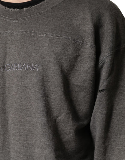 Gray Cotton Crew Neck Men Sweatshirt Sweater
