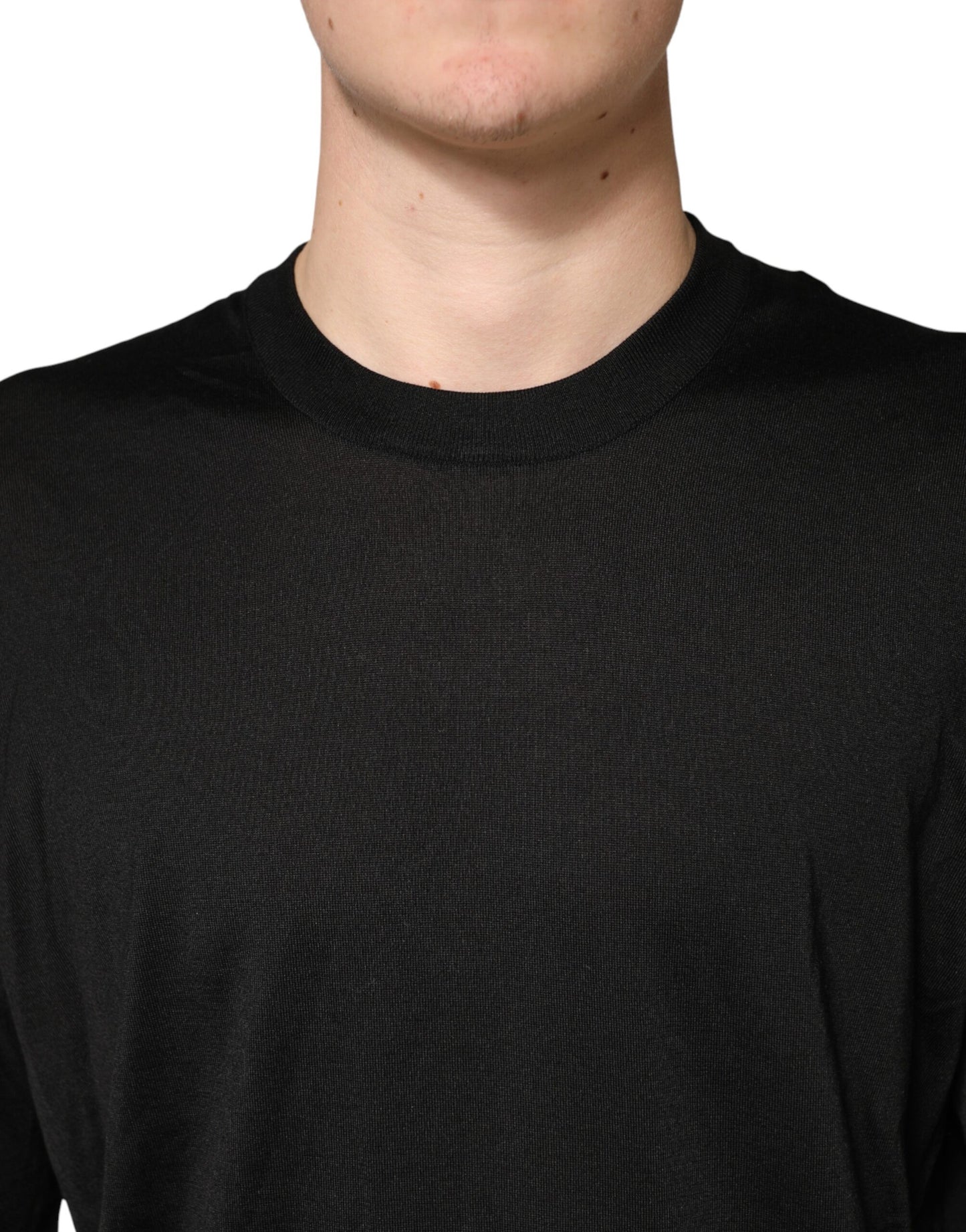 Black Silk Men Crew Neck Pullover Sweater