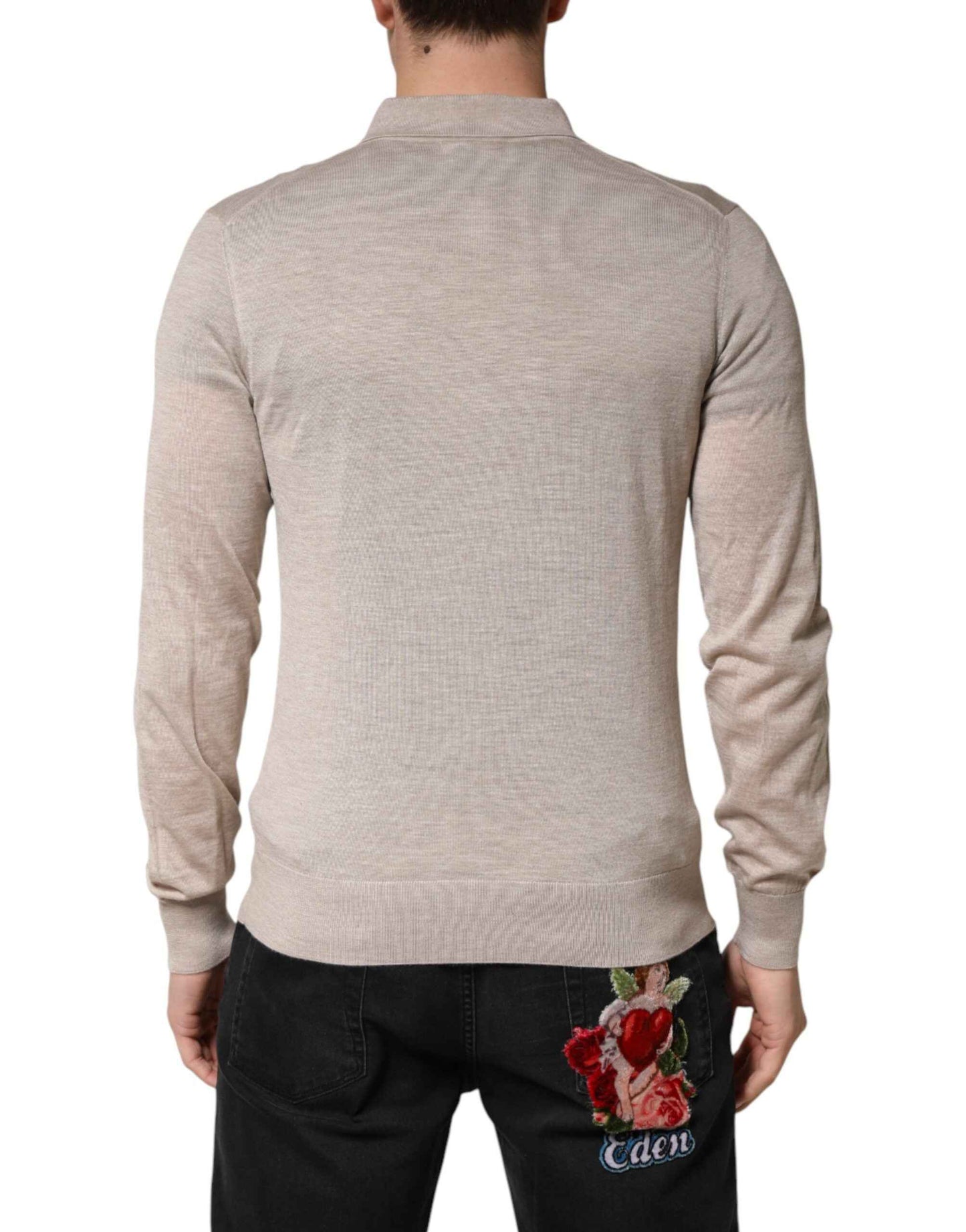Beige Cashmere Collared PoloPullover  Sweater