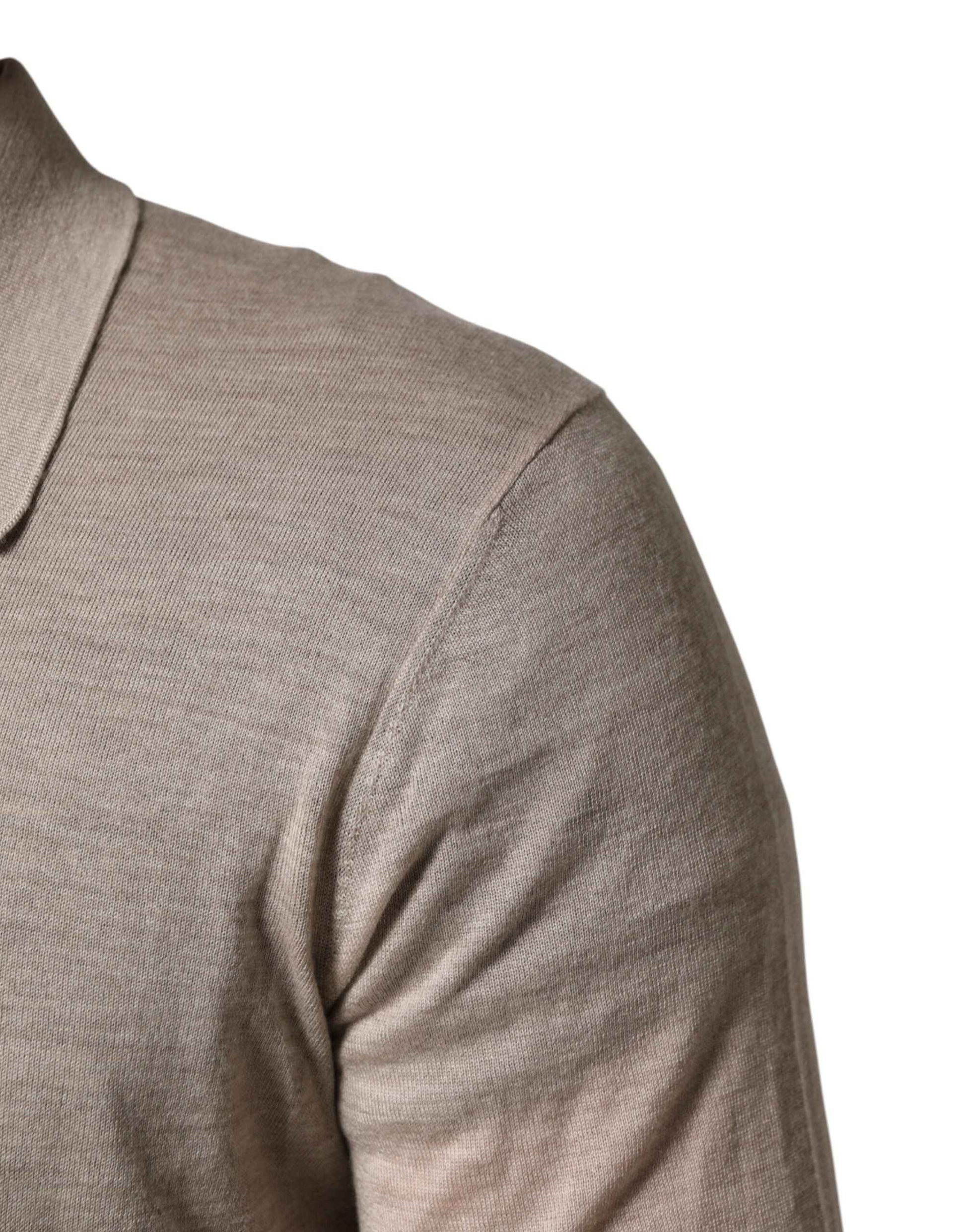 Beige Cashmere Collared PoloPullover  Sweater