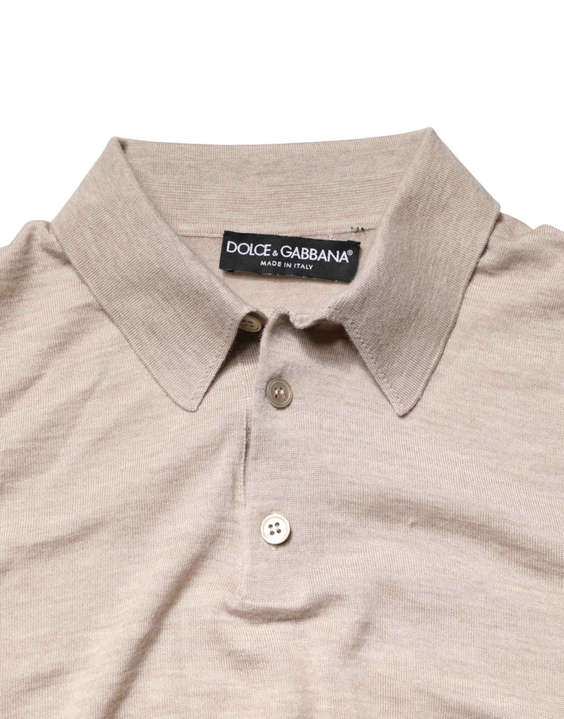 Beige Cashmere Collared PoloPullover  Sweater
