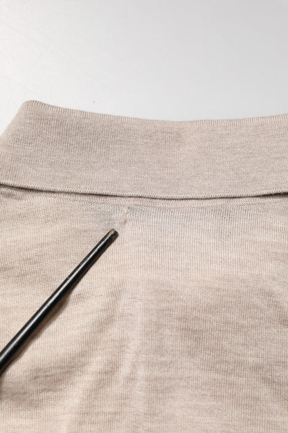 Beige Cashmere Collared PoloPullover  Sweater