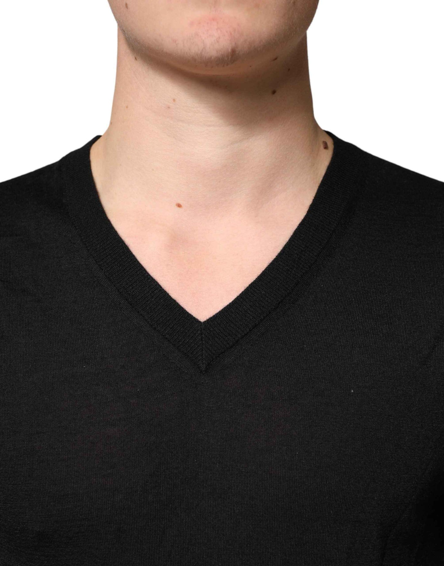 Black Cashmere V-Neck Men Pullover Sweater