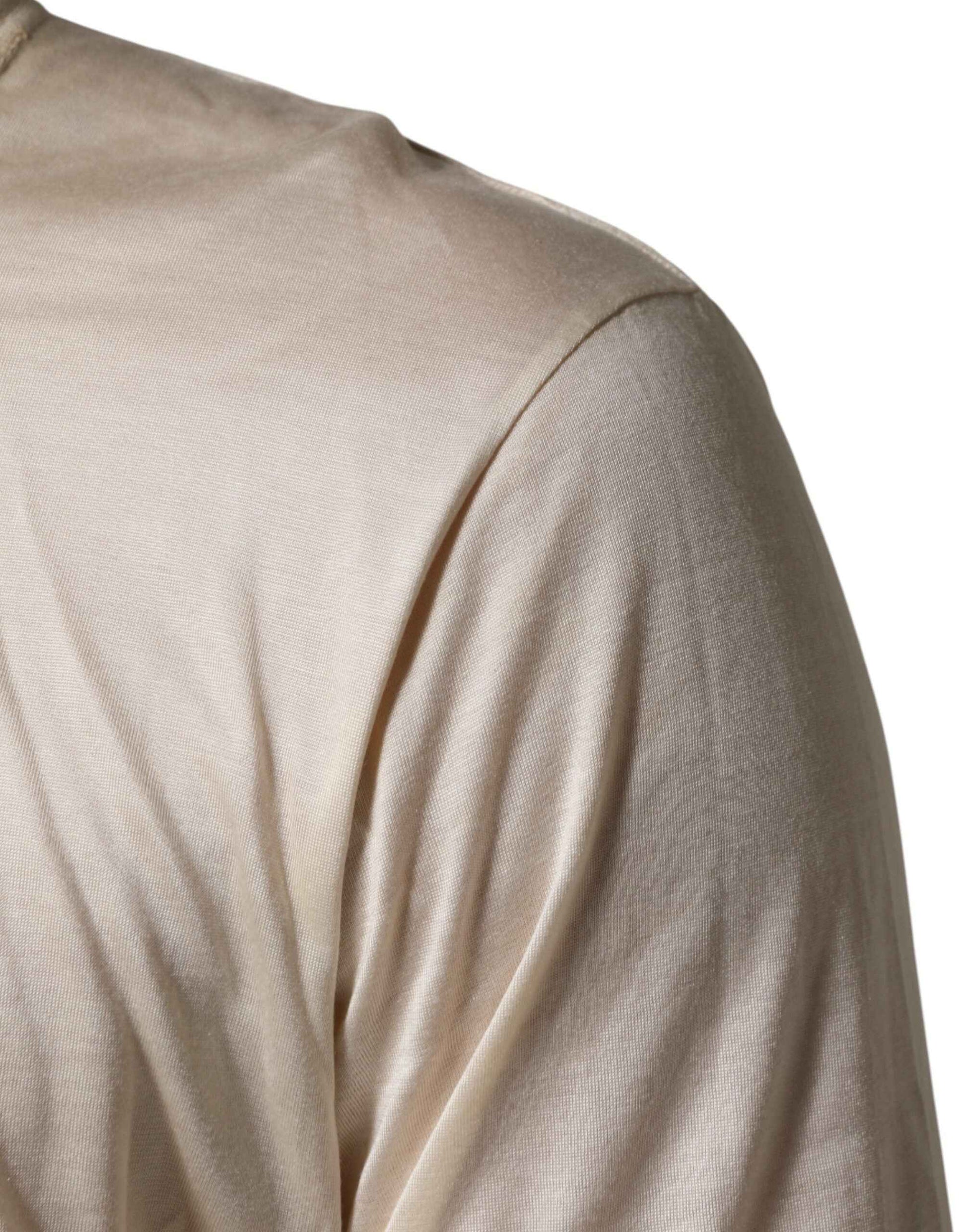 Off White Cotton Blend Men Henley T-shirt