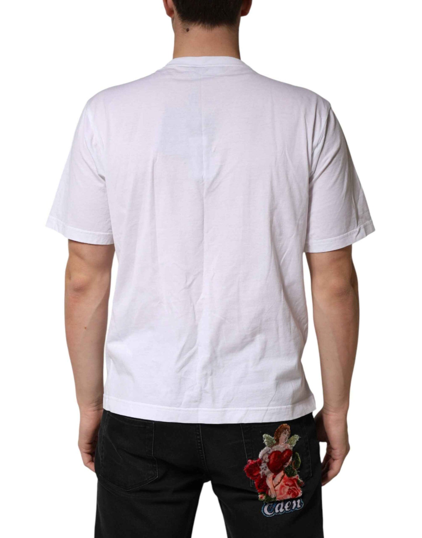 White Cotton Necklace Embellished T-shirt