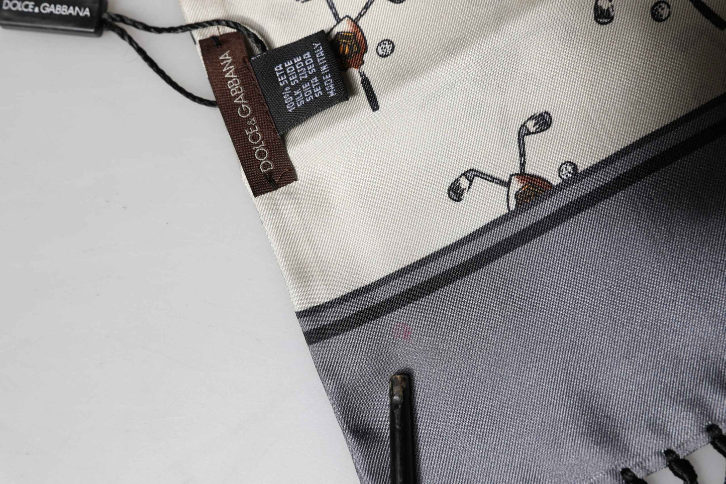White Printed Fringes Wrap Foulard Men 183cm x 33cm Scarf
