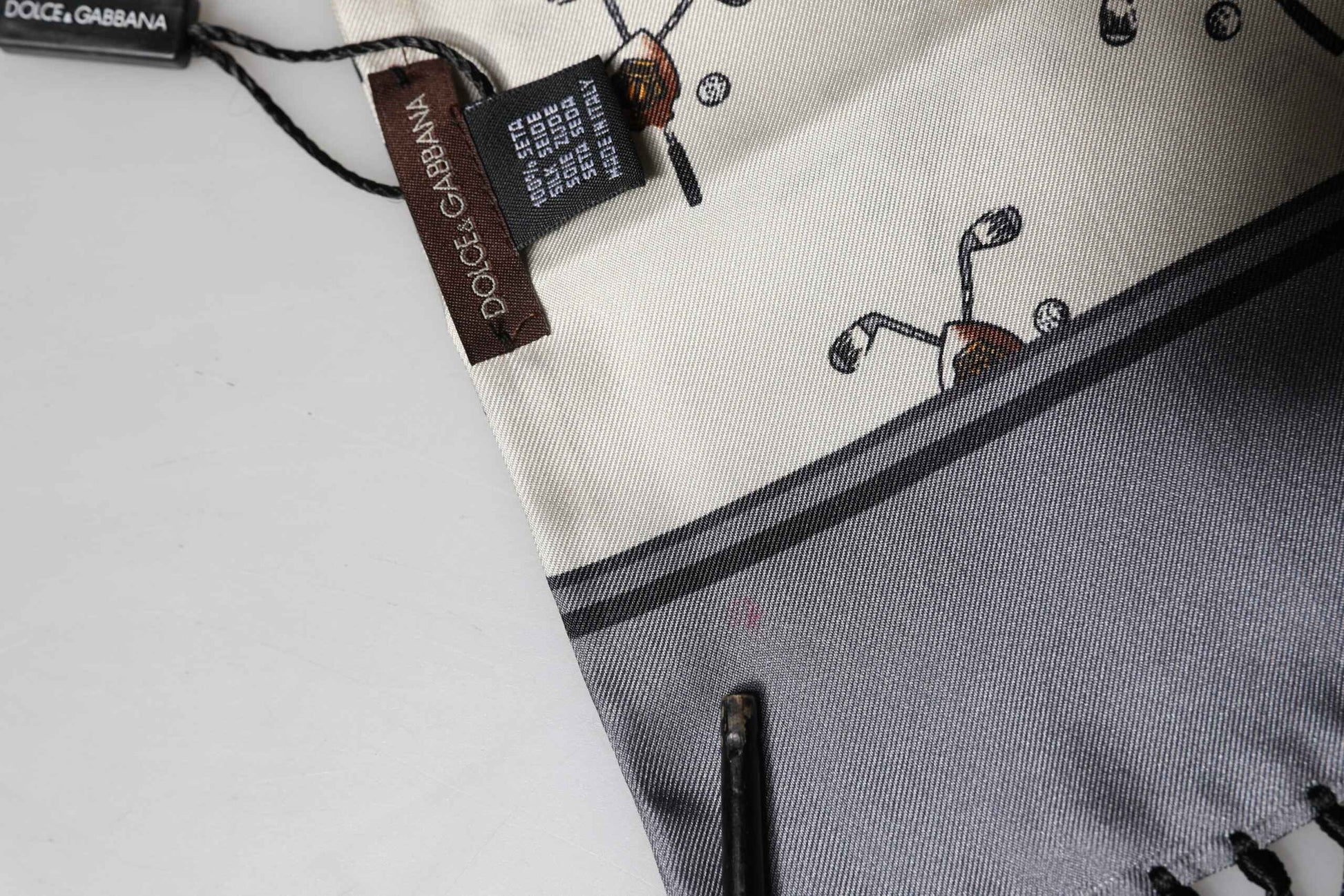 White Printed Fringes Wrap Foulard Men 183cm x 33cm Scarf