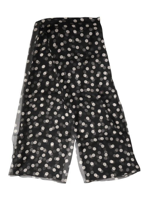 Black Polka Dot Silk Neck Wrap Shawl 205cm x 137cm Scarf